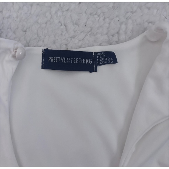 Pretty Little Thing White Tank Top Scrunched Cropped Womens US 2 - Picture 2 of 4